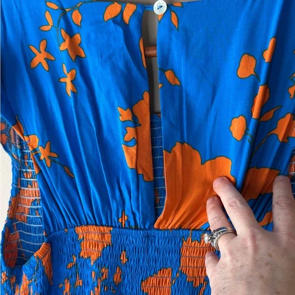 Anthropologie Blue Maxi Dress with Flutter Sleeves and Crew Neck - Picture 7 of 8